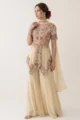 Cream Georgette Embroidered Peplum Palazzo Set
