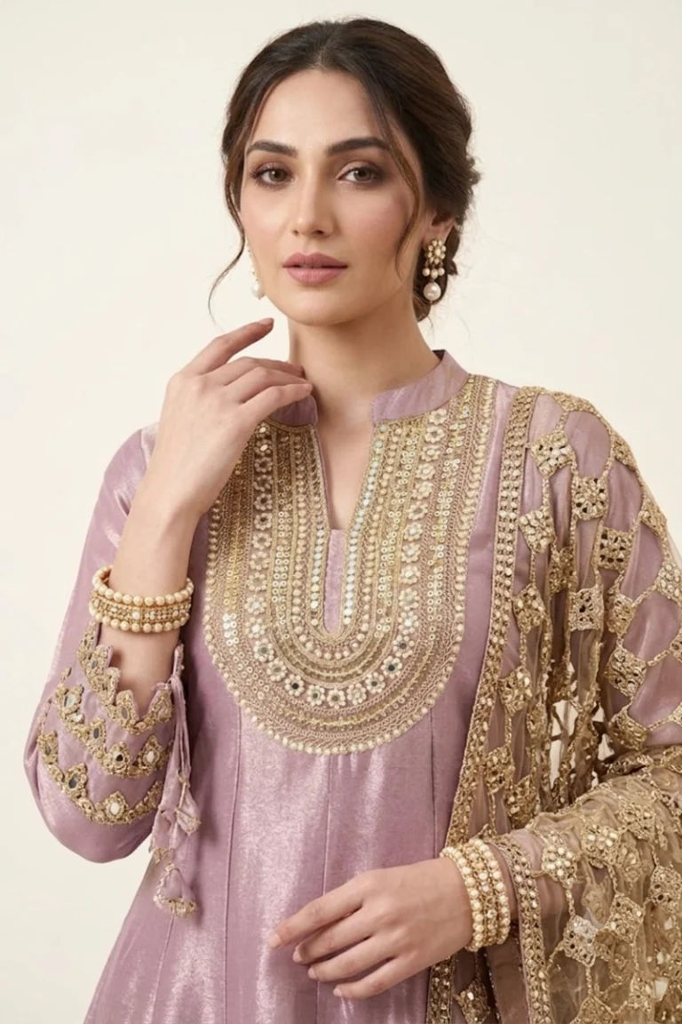 Lilac Silk Anarkali Set