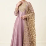 Dusy Lilac Silk Embroidered Anarkali Gown Set