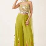 Lime Green Georgette Mirror Work Palazzo Set