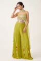 Lime Green Georgette Mirror Work Palazzo Set