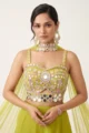 Lime Green Georgette Mirror Work Palazzo Set: 3 Piece Set - Image 2