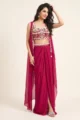 Magenta Embellished Organza Cape Set 