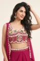 Magenta Embellished Organza Cape Set: 3 Piece Set - Image 2