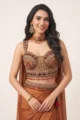 Rust Orange Satin Embellished Draped Skirt Set