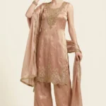 Peach Tissue Embroidered Palazzo Set