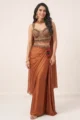 Rust Orange Satin Embellished Draped Skirt Set