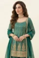 Teal Green Tissue Shimmer Palazzo Set