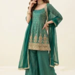 Teal Green Tissue Shimmer Palazzo Set