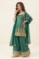 Teal Green Tissue Shimmer Palazzo Set