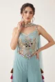 Aqua Blue Georgette Embroidered Palazzo Set: 3-Piece Outfit - Image 2