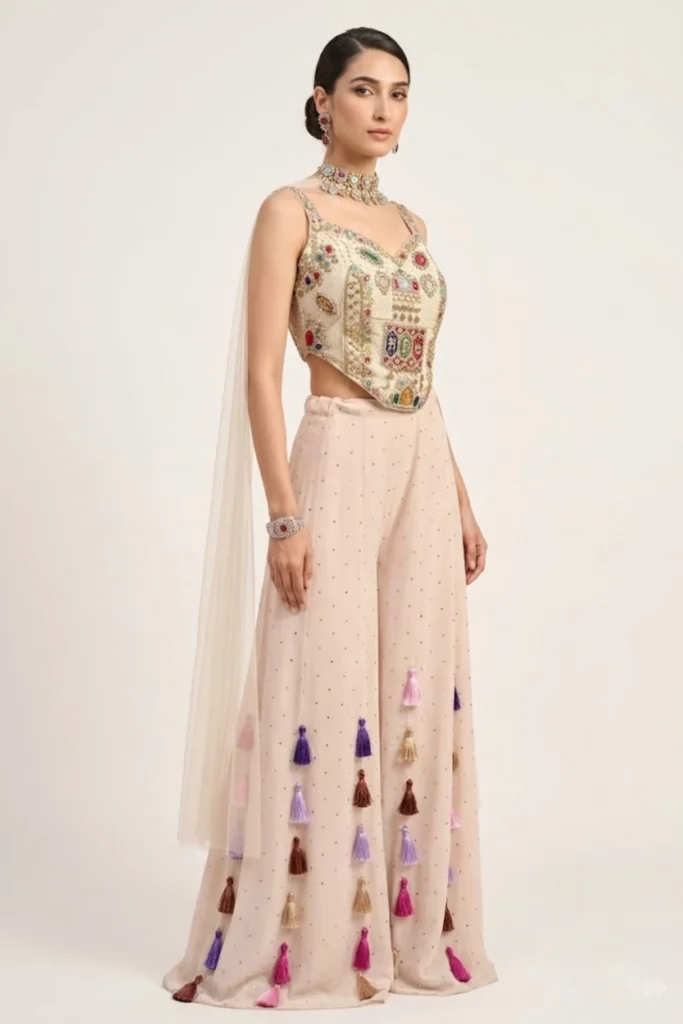 White Georgette Embroidered Palazzo Set
