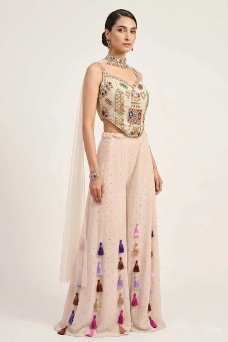 White Georgette Embroidered Palazzo Set