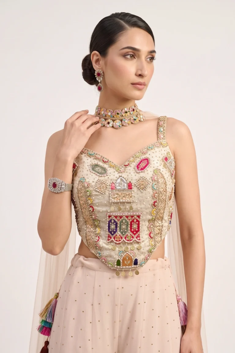 White Georgette Embroidered Palazzo Set