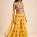 Yellow Cotton Silk Embellished Palazzo Set