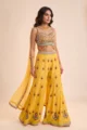 Yellow Cotton Silk Embellished Palazzo Set