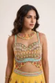Yellow Cotton Silk Embellished Palazzo Set