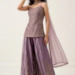 Purple Embroidered Silk Sharara Set