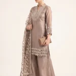 Breathtaking Mocha Brown Tissue Silk Embroidered Kurta Set 1 Luxurious 3 Piece Outfit