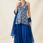 Blue Embellished Peplum Palazzo Set