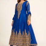 Blue Crepe Embellished Anarkali Suit Set