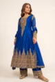 Blue Crepe Embellished Anarkali Suit Set