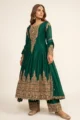 Green Crepe Embellished Anarkali Suit Set