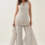 Grey Shimmer Tissue Embellished Palazzo Set