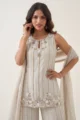 Grey Shimmer Tissue Embellished Straight Pant Set: 3-Piece Outfit - Image 2