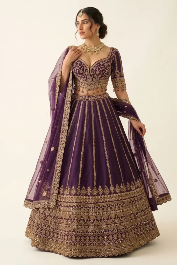 Magnificent Purple Silk Embroidered Lehenga Choli Set 1 Luxurious 3 Piece Outfit