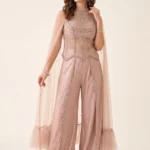 Exquisite Pink Crape and Net Embellished Palazzo Corset Set 1 Premium 2 Piece Outfit