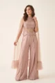 Exquisite Pink Crape and Net Embellished Palazzo Corset Set 1 Premium 2 Piece Outfit