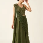 Exquisite Green Fendi Fabric Embroidered Lehenga Set 1 Premium 2 Piece Outfit