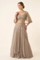 Taupe Chiffon Embroidered Lehenga Cape Set