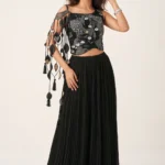 Breathtaking Black Georgette Embroidered Draped Palazzo Set 1 Luxurious 2 Piece Outfit