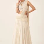 White Tissue Embellished Pre-Draped Saree Set