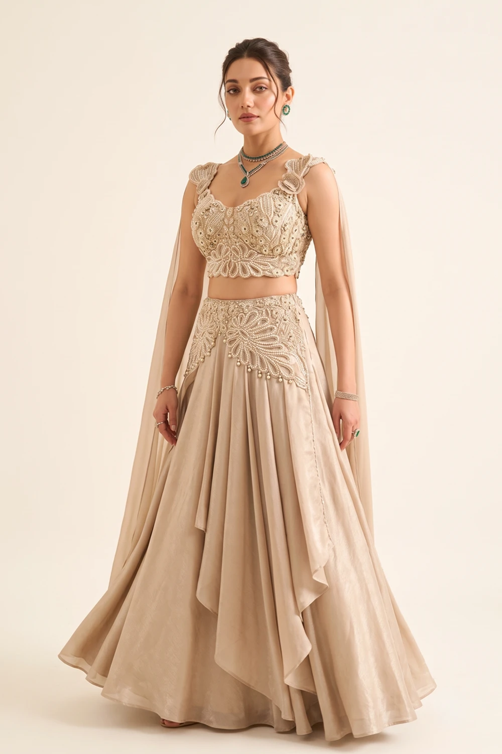 Yg 11 Exquisite Cream Chinon Embellished Lehenga Set 1 Premium 3 Piece Outfit