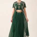 Luxurious Green Crape Georgette Embellished Drape Dhoti with Skirt Set 1 Premium 3 Piece Outfit