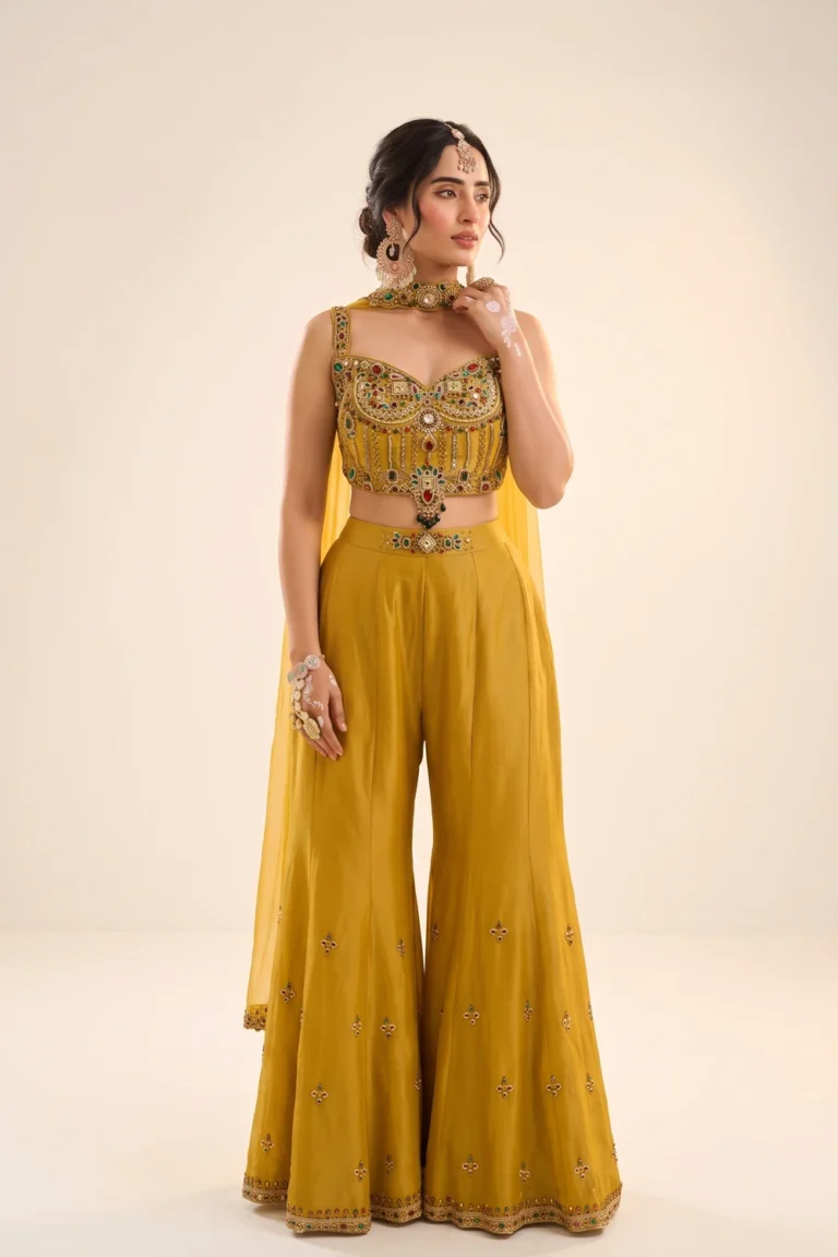 Exquisite Yellow Shimmer Choli Palazzo Set 1 Premium 3 Piece Outfit