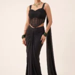 Exquisite Black Lycra Embellished Drape Skirt Set 1 Premium 2 Piece Outfit