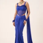 Exquisite Blue Lycra Embellished Drape Skirt Set 1 Premium 2 Piece Outfit