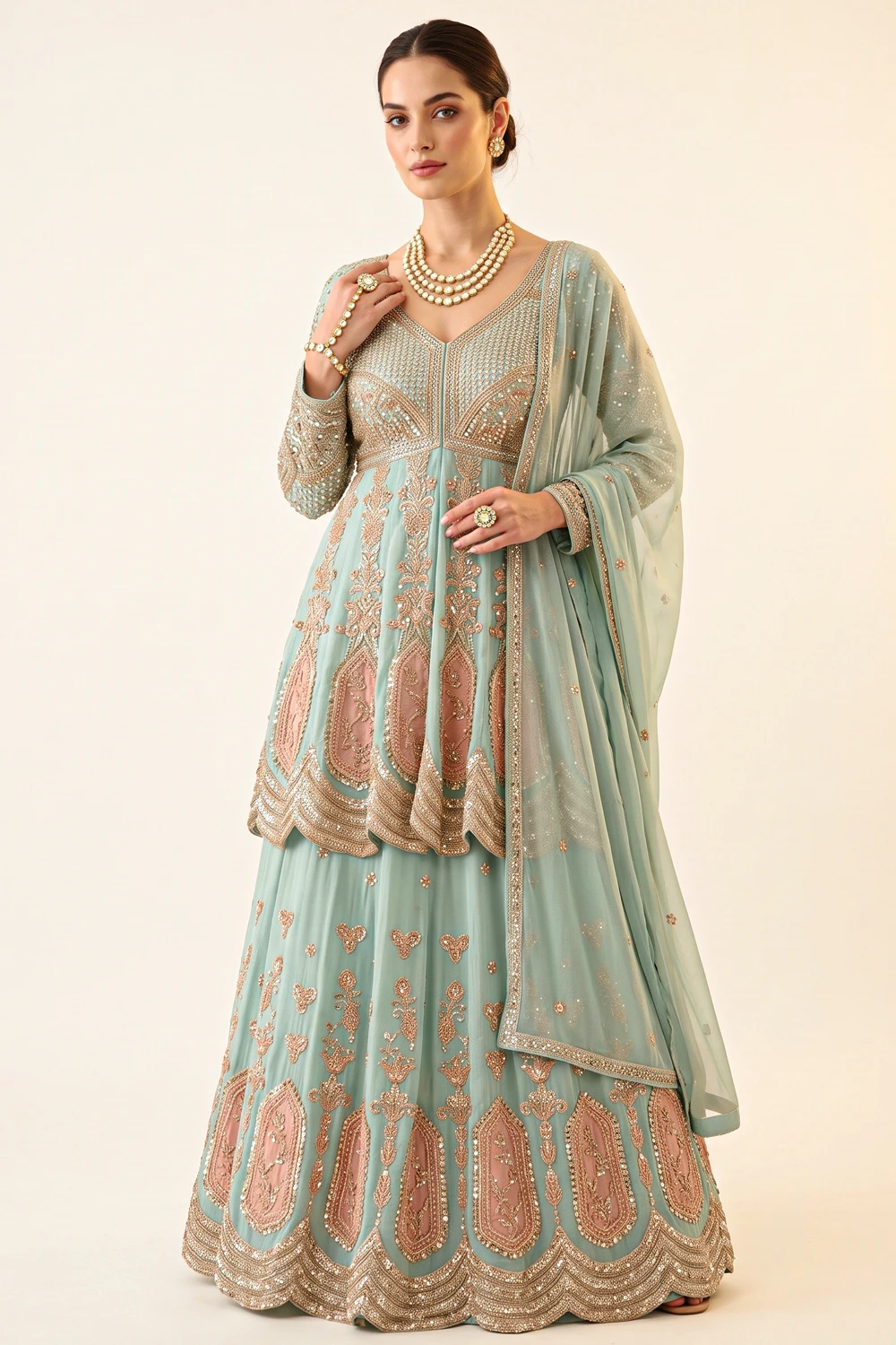 yg 10 Luxurious Sky Blue Shimmer Peplum Skirt Set 1 Premium 3 Piece Outfit
