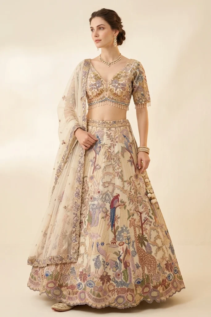 Luxurious Off-White Organza Embroidered Lehenga Choli Set 1 Premium 3 Piece Outfit