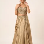 Luxurious Beige Crepe Satin Lehenga Choli Set 1 Premium 3 Piece Outfit