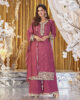 Pink Vichitra Beads Work Palazzo Suit Set: 3-Piece Outfit