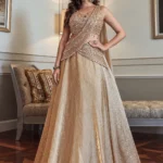 Exquisite Gold Jimmy Choo Embellished Drape Saree Set 1 Premium 2 Piece Outfit