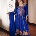 Exquisite Royal Blue Georgette Embellished Anarkali Suit Set 1 Premium 3 Piece Outfit