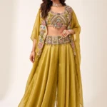 Exquisite Mustard Shimmer Embroidered Jacket Set 1 Premium 2 Piece Outfit
