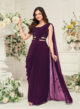 Wine Georgette Embroidered Drape Saree Set: 2-Piece Outfit
